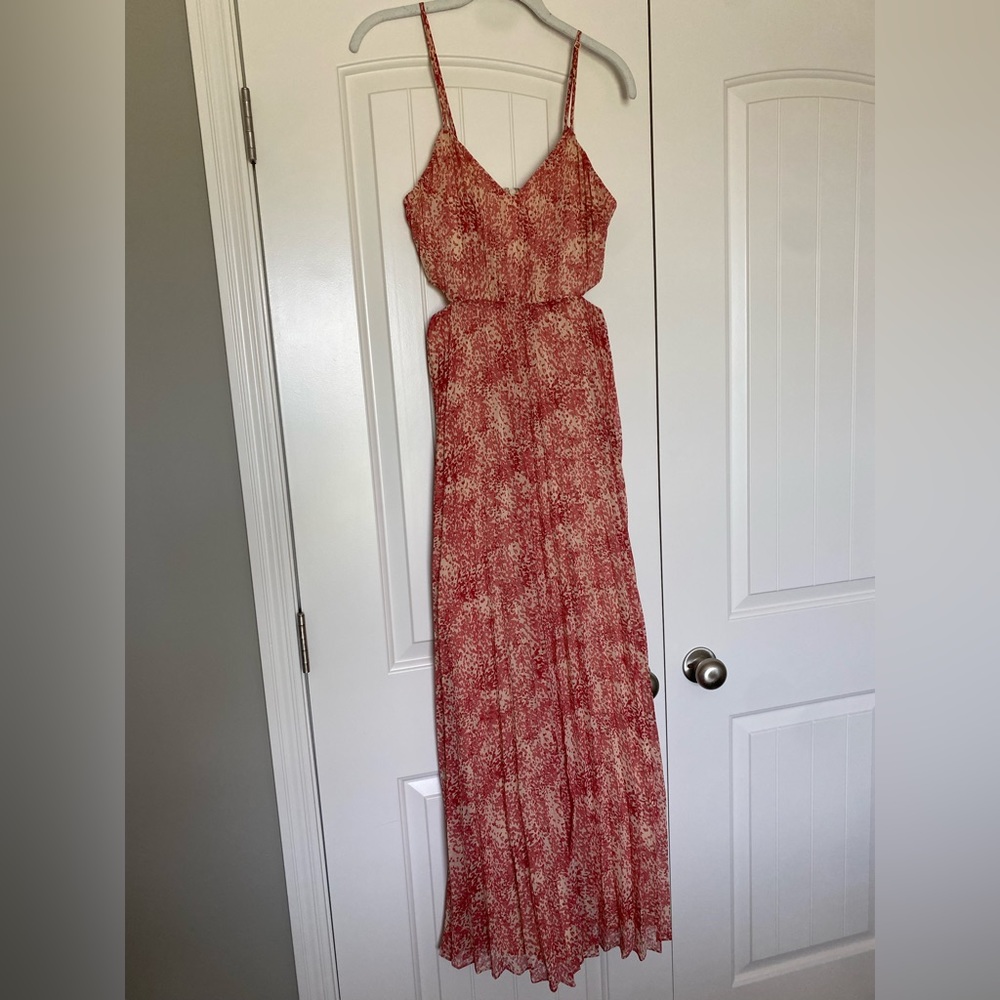 Express Pleated Cutout Maxi Dress- Size XS- Red and Nude